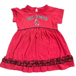 Colosseum Ball State Cardinals Baby Dress Red Short Sleeve‎ Ruffle 12-18 Months